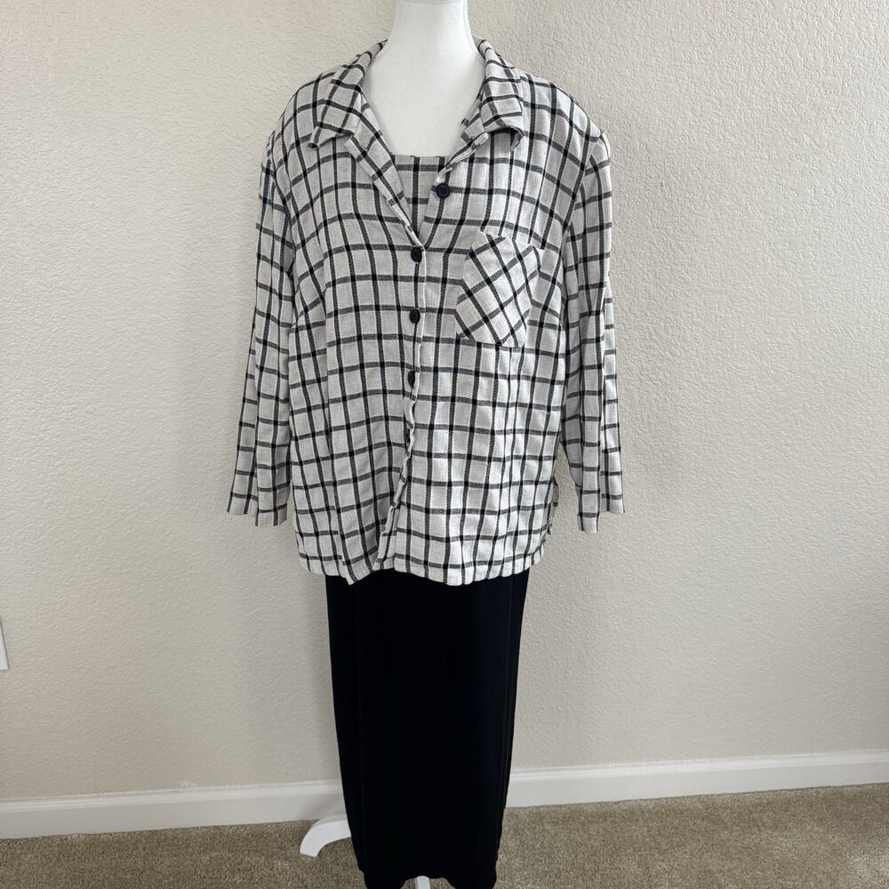 Vintage ISB 2 Pc Dress Jacket Set Plaid Black Dress Womens Size 20W USA VTG Flax